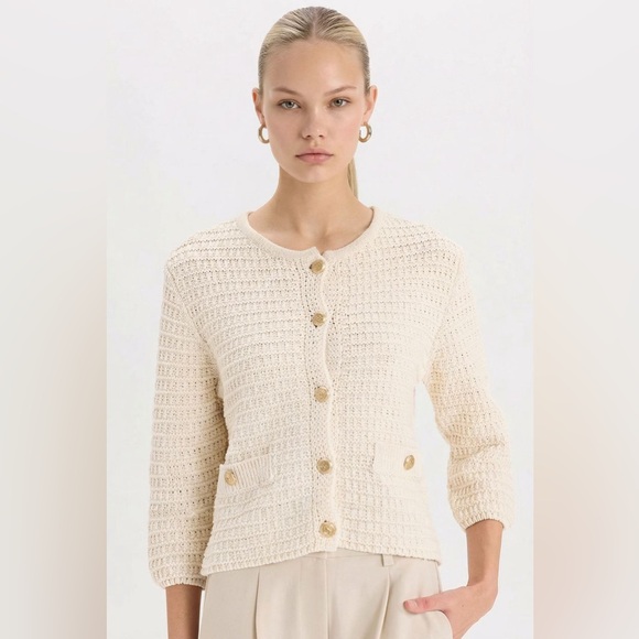 Zara Sweaters - ZARA Ecru Knit Cardigan Crewneck Sweater 3/4 Sleeve Size Small